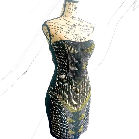 VA VA VOOM Gold Silver Blue Green Metal Beaded Dress M - Picture 4 of 10